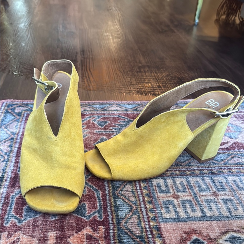 BP Yellow Block Heel Suede Heels